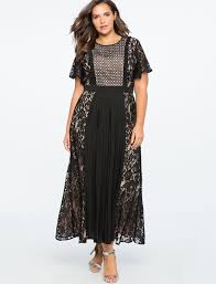 Pleated Mixed Lace Midi Dress Women S Plus Size Dresses Eloquii Womens Midi Dresses Plus Size Black Dresses Black Lace Midi Dress