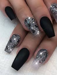 Cute Acrylic Nail Ideas Coffin Black 25 Matte Black Coffin Nail Ideas Trend In Cool 23 Silver Nails Sliver Nails Nail Designs