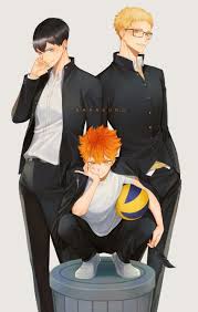 hinata shouyou, kageyama tobio, tsukishima kei, haikyuu!!, artist request,  highres, 3boys, ball, glasses, holding, holding ball, multiple boys, orange  hair, short hair, trash can, volleyball (object) - Image View - | Gelbooru  - Free Anime and Hentai Gallery