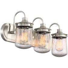 Kira Home Mason 23 3 Light Farmhouse Light For Bathroom Kitchen Seeded Glass Jar Shade Dimmable Brushed Nickel Walmart Com Walmart Com