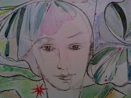 dibuix a carbó,aquarel-la, colatge de Rita Ester