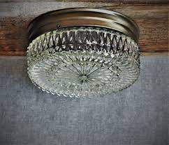 10 Flush Mount Ceiling Light Mid Century Modern Decor Vintage Crystal Glass Drum Shade New Fixture Flush Mount Ceiling Lights Ceiling Lights Flush Mount Ceiling