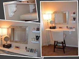 Diy Makeup Vanity Find Some Decorative Shelf Mounting A Mirror Some Glassware For Your Favorites The Stool Is Diy Vanity Mirror Vanity Shelves Diy Vanity