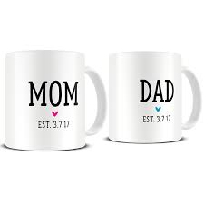 New mom and dad coffee mugs. Mom Dad Est Dad Mug Set Gift For New Parents Pregnancy Gifts Mg645 Magoo Mugs