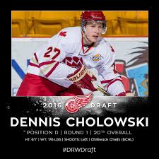The detroit red wings drafted defenseman dennis cholowski in the first round of the 2016 nhl entry draft on friday. Dennis Cholowski Dcholowski27 Twitter