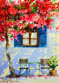 Art Print Of Blou Luike And Bougainvillea Painting Greek Etsy Painting Art Projects Canvas Painting Beautiful Paintings