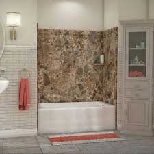 For around $100 you can completely transform the tub/shower surround in a weekend. Flexstone Elite 32 In X 60 In X 60 In 9 Piece Easy Up Adhesive Tub Surround In Breccia Paradiso Tsk60326031bp The Home Depot