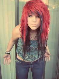 Doing This But With Light Brown Instead Of Red And Blue Instead Of Black Hair Styles Scene Hair Long Hair Styles
