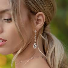 Silver Crystal Long Drop Bridal Earrings