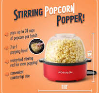 Nostalgia 6 qt Countertop Popcorn Machine, Stainless Steel Stirring Popcorn  Popper with Vented Lid, Black