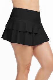 Plus Size Double Ruffle Swim Skirt in Solid Black 20W