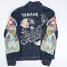 Japanese Pagoda Evisu Denim Wagara Kimono Dragon Koi Yamane Kamon Kintaro Sukajan Souvenir Jacket Size M 40 L 42 Denim Inspiration Altering Clothes Japan Fashion Street