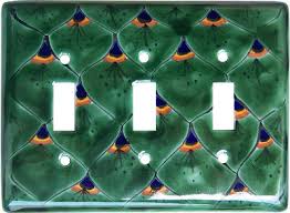 This talavera peacock switch plate cover is perfect for our four season porch that we are giving a mexican decor. Peacock Talavera Triple Toggle Switch Plate