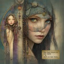 girl and her raccoons... using Garden Dreamscape by ArtHouseWhimsy  https://arthousewhimsy.etsy.com/listing/1648231851