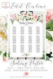 Wedding Seating Chart Poster Portrait 18x24 Blush Florals