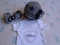 Crochet Dallas Cowboy Baby Girl Hat Booties Bodysuit 0 3m 3 6m Acrylic Ebay