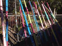 24 Old Bamboo Poles Getting Painted With Outdoor Paint And Varnished To Protect Art Pole Bamboo Art Bamboo Poles