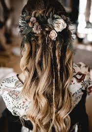 Moody Boho Chic Wedding Ideas With Matching Floral Wedding Invites Elegantweddinginvites Com Blog Braided Hairstyles For Wedding Wedding Hair Half Bohemian Wedding Hair