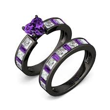 Black And Purple Wedding Ring Set Pin On Purple Jewelry I Like