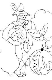 The animated coloring page of watermelon is perfect to showcase your child's creativity. Coloring Page Pirate Is Eating A Tasty Watermelon Print Fo Free