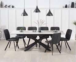 Boston 180cm White Ceramic Extending Dining Table With Dexter Faux Leather Chairs In 2020 Faux Leather Dining Chairs Dining Table Dining Chairs