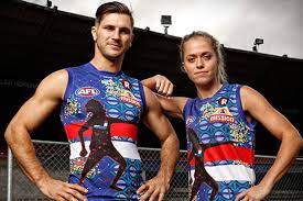 Coast suns greater western sydney giants hawthorn hawks melbourne demons north melbourne kangaroos port adelaide power richmond tigers st kilda saints sydney swans west coast eagles western bulldogs. The Western Bulldogs 2016 Indigenous Round Guernsey Designed By The Pitcha Makin Fellas Artist Collective Abc News Australian Broadcasting Corporation