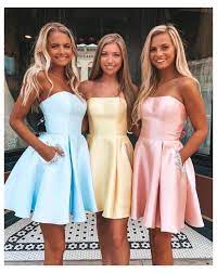 Plus size prom dress, long sleeve party dress,lace homecoming dress, pink party dress,short prom dress. Fashion Strapless Short Homecoming Dress For Teens Satin Prom Dress Formal Dresses For Cute Prom Dresses Prom Dresses With Pockets Cute Homecoming Dresses