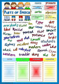 parts of speech nouns pronouns verbs adjectives worksheet