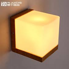 Injuicy Lighting Loft Vintage Industrial E27 Wooden Base Led Wall Lights Lamp Fixtures Retro Glass Shades Cube Edison Wal Wood Wall Lamps Wall Lamp Wall Lights