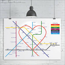 Favourite Things Heart Tube Map By Kiaco Notonthehighstreet Com Subway Map Design Subway Map Art Street Map