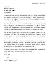 Berikut contoh surat lamaran kerja yang baik dan benar serta dapat djadikan referensi utama. Contoh Surat Lamaran Kerja Modern Yang Banyak Di Gunakan Sekarang Ini Ashadin