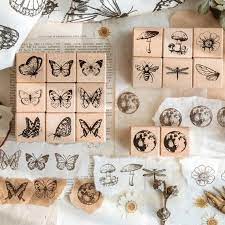Find cute small wooden rubber stamps for card making, crafting, scrapbooking, or packaging. Butterfly Dragonfly Bee Mushroom Moon Wooden Rubber Stamp For Cardmaking Scrapbooking Album Journal Diary Filofax Decorative 16 Style In 2021 Stamp Cute Stationery Filofax Planners