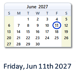 June 11, 2027 Calendar with Holidays & Count Down - USA