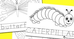 Printable coloring and activity pages are one way to keep the kids happy (or at least occupie. Very Hungry Caterpillar Coloring Word Tracing Totschooling Toddler Preschool Kindergarten Educational Printables