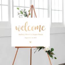 My niece just made the bridesmaids' tanks (for my daughter's wedding) with their initials on i want to make a welcome sign for outside. Gold Foil Welcome Sign Wedding Rustic Wedding Signs Custom Welcome To Our Wedding Reception Sign Script Font Diy Wedding Welcome Sign Diy Wedding Welcome Sign Wedding Welcome Signs Wedding Reception Signs
