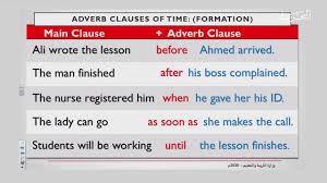 The adverb clause of time connectors, such as after, before, when, while/as, by the time, since, until/till, as soon as/once, as long as/so long as and more. Adverb Clauses Of Time Ø¥Ù†Ø¬ Ù¨Ù Ù¨ 12 5 2020 Part 1 Youtube