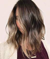 Asymmetrical Lob With Blonde Streaks Short Hair Balayage Hair Styles Blonde Streaks
