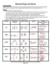 Students should be able to: Javier Hidrogo Cruz Molecular Shape And Polarity Student Pdf 1 Pdf Molecular Shape And Polarity Essential Questions How Does The Number Of Course Hero