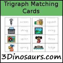 3 Dinosaurs Trigraph Matching Cards