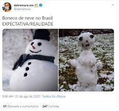 A transmissão da partida será feita pelo canal na tv fechada tnt e premiere. Onda De Frio No Brasil Inspira Bonecos De Neve E Muitos Memes Casa Vogue Cidade
