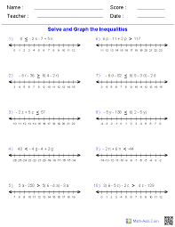 Write the answer in interval notation. Pre Algebra Worksheets Inequalities Worksheets