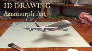 How to draw an aeroplane. Drawing A Plane 3d Trick Art Emirates A380 Emiratesa380