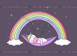 Cute sleeping unicorn cartoon in pink clouds stock. Unicorn Sleeping Vector Eps Clipart