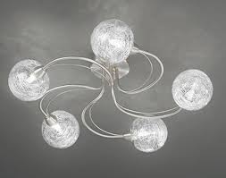 Chandeliers, bathroom lighting, pendants, ceiling lights Contemporary 5 Arm Semi Flush Ceiling Light Satin Nickel Glass Globes