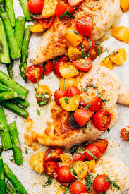 Sheet Pan Bruschetta Chicken With Potatoes And Asparagus Recipe Little Spice Jar