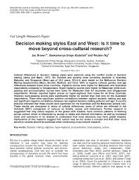 Pdf Decision Making Styles East And West Is It Time To Move Beyond Cross Cultural Research