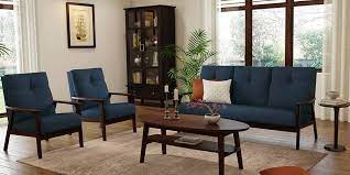 Brandon Wooden Sofa Blue Urban Ladder In 2020 Wooden Sofa Designs Wooden Sofa Set Furniture Design Living Room Sofas
