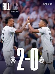 🏁 FT: Real Madrid 2-0 Espanyol ⚽ 22' @edermilitao ⚽ 47' @k.mbappe @emirates