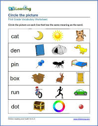 Grade 1 Vocabulary Worksheet Match Pictures To Words 1st Grade Worksheets Vocabulary Worksheets First Grade Worksheets