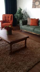 Living Room Shaggy Carpet Medium Coffee Table Wood Green Orange Burned Orange Berjer Salon Shaggy Hali Orta Sehpa A Coffee Table Home Decor Decor